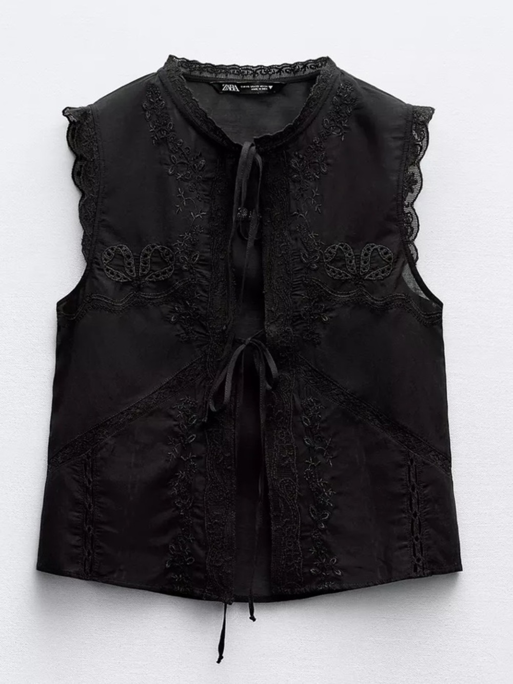 Zara Black Lace-Trim Tie-Front Camisole